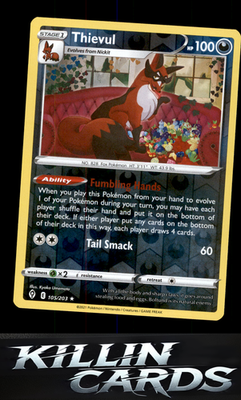 Reverse Holofoil Thievul 105/203 Pokemon Rare SWSH07: Evolving Skies Card NM