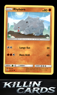 Rhyhorn 65/147 Pokemon Common SM - Burning Shadows Card LP