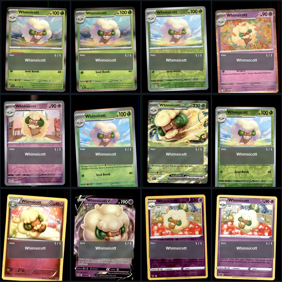 Pokemon TCG Whimsicott Species Collection 12 Different Cards