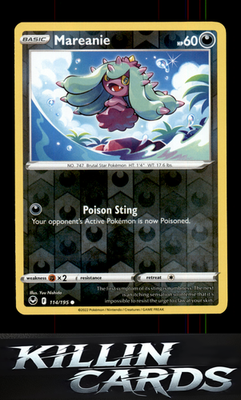 Reverse Holofoil Mareanie 114/195 Pokemon Common SWSH12: Silver Tempest Card NM