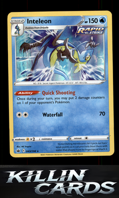 Inteleon 043/198 Pokemon Holo Rare SWSH06: Chilling Reign Card NM