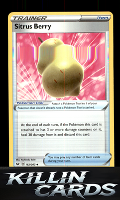 Sitrus Berry 182/202 Pokemon Uncommon SWSH01: Sword & Shield Base Set Card NM