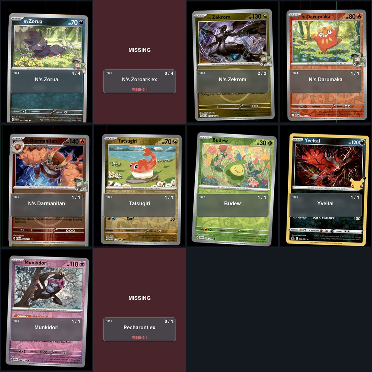 Partial Pokemon TCG NAIC 2026, New Orleans N's Zoroark Decklist 45 Cards Deck