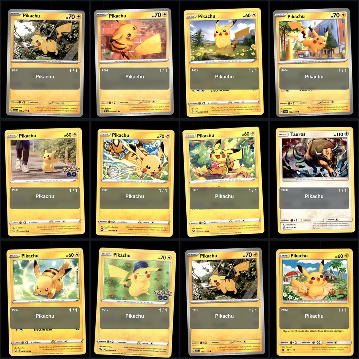 Pokemon TCG Pikachu Pokemon Species Collection 12 Different Cards Collection