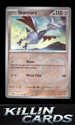 Reverse Holofoil Skarmory 141/182 Pokemon Common SV10: Destined Rivals Card NM