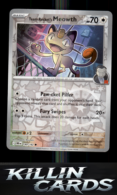 Reverse Holofoil Team Rocket's Meowth 149/182 Pokemon Common SV10: Destined Riva