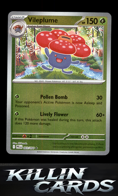Reverse Holofoil Vileplume 003/094 Pokemon Rare ME02: Phantasmal Flames Card NM