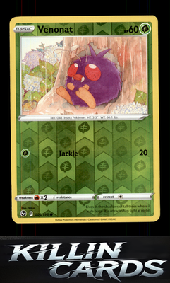 Reverse Holofoil Venonat 001/195 Pokemon Common SWSH12: Silver Tempest Card NM