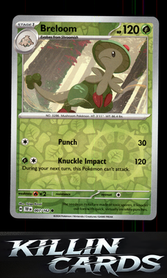 Reverse Holofoil Breloom 007/162 Pokemon Common SV05: Temporal Forces Card NM