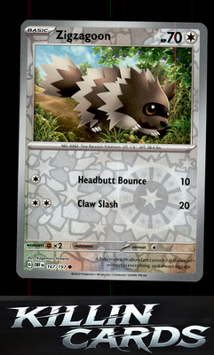 Reverse Holofoil Zigzagoon 167/197 Pokemon Common SV03: Obsidian Flames Card NM