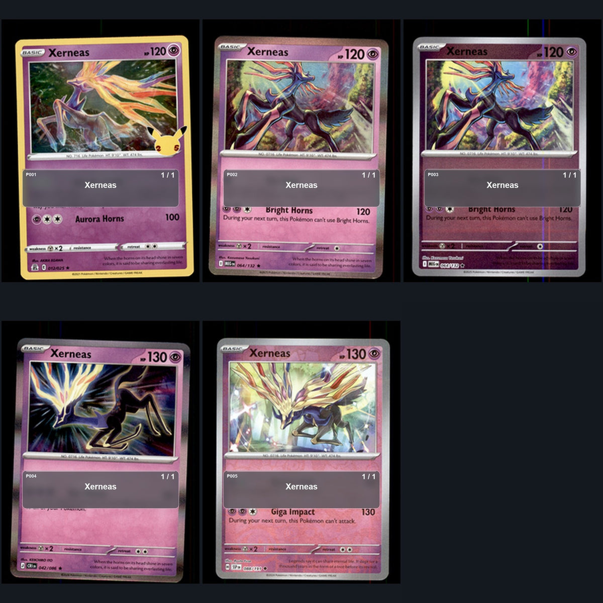 Pokemon TCG Xerneas Species Collection 5 Different Cards