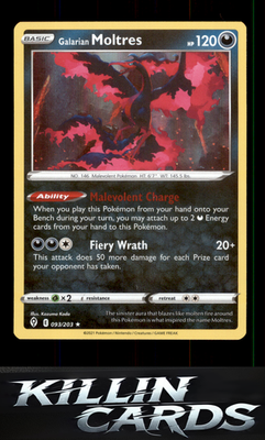 Galarian Moltres 093/203 Pokemon Holo Rare SWSH07: Evolving Skies Card NM