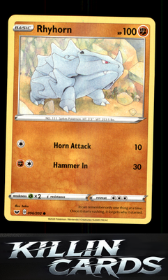 Rhyhorn (096) 096/202 Pokemon Common SWSH01: Sword & Shield Base Set Card NM