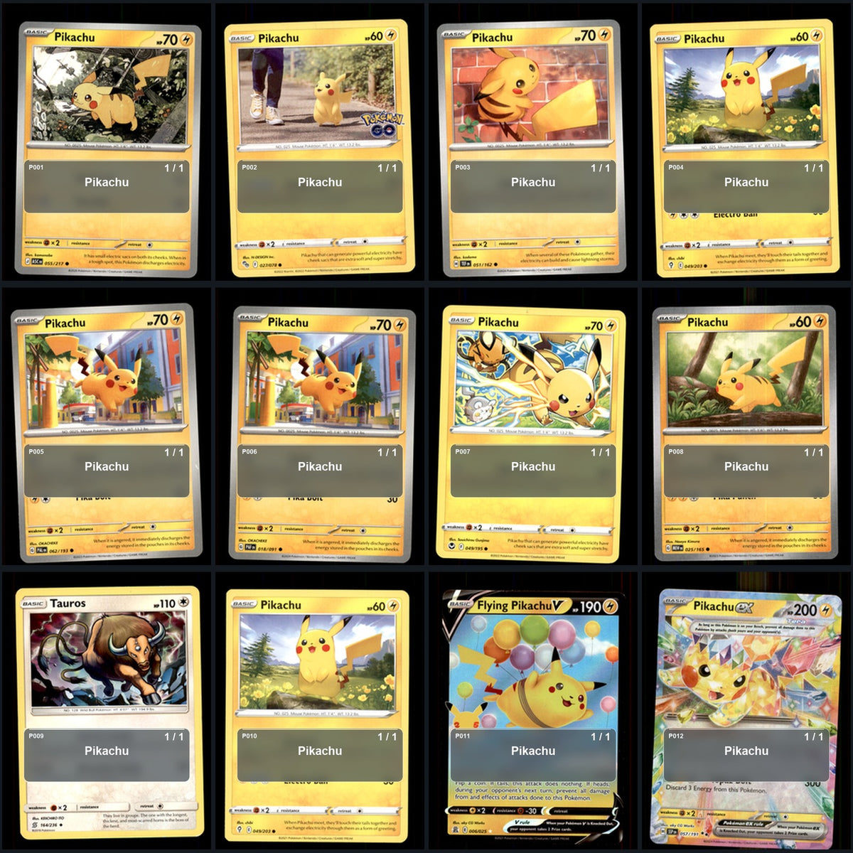 Pokemon TCG Pikachu Pokemon Species Collection 12 Different Cards Collection