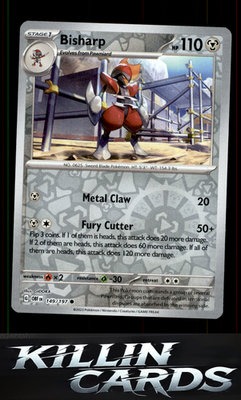 Reverse Holofoil Bisharp 149/197 Pokemon Common SV03: Obsidian Flames Card NM