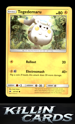 Togedemaru 47/147 Pokemon Common SM - Burning Shadows Card NM