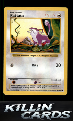 Rattata 061/102 Pokemon Common Base Set (Shadowless) Card LP