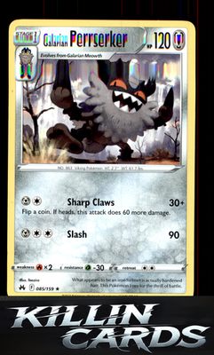 Galarian Perrserker 085/159 Pokemon Rare SWSH: Crown Zenith Card NM