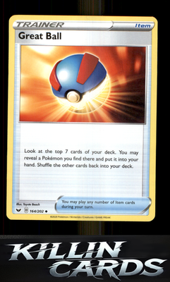 Great Ball 164/202 Pokemon Uncommon SWSH01: Sword & Shield Base Set Card NM