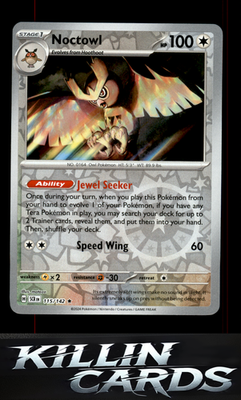 Reverse Holofoil Noctowl 115/142 Pokemon Rare SV07: Stellar Crown Card NM