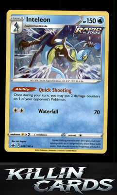 Inteleon 043/198 Pokemon Holo Rare SWSH06: Chilling Reign Card NM