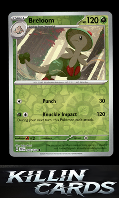 Reverse Holofoil Breloom 007/162 Pokemon Common SV05: Temporal Forces Card NM