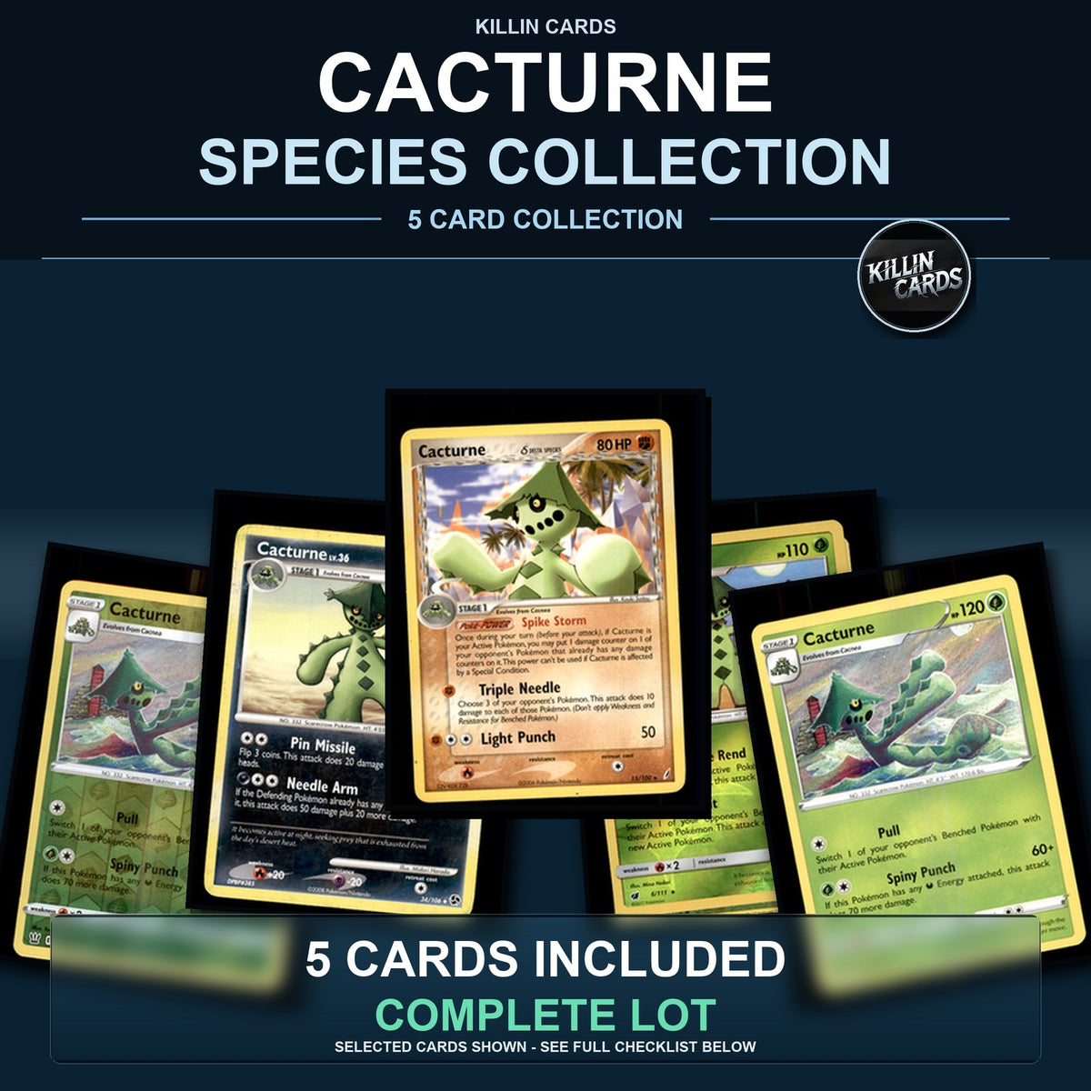 Pokemon TCG Cacturne Species Collection 5 Different Cards