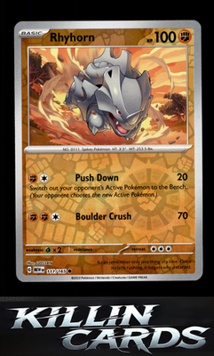 Reverse Holofoil Rhyhorn 111/165 Pokemon Common SV: Scarlet & Violet 151 Card NM