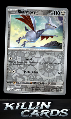 Reverse Holofoil Skarmory 141/182 Pokemon Common SV10: Destined Rivals Card NM