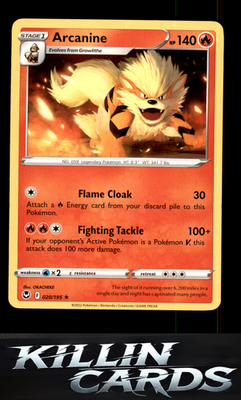 Arcanine 020/195 Pokemon Rare SWSH12: Silver Tempest Card NM
