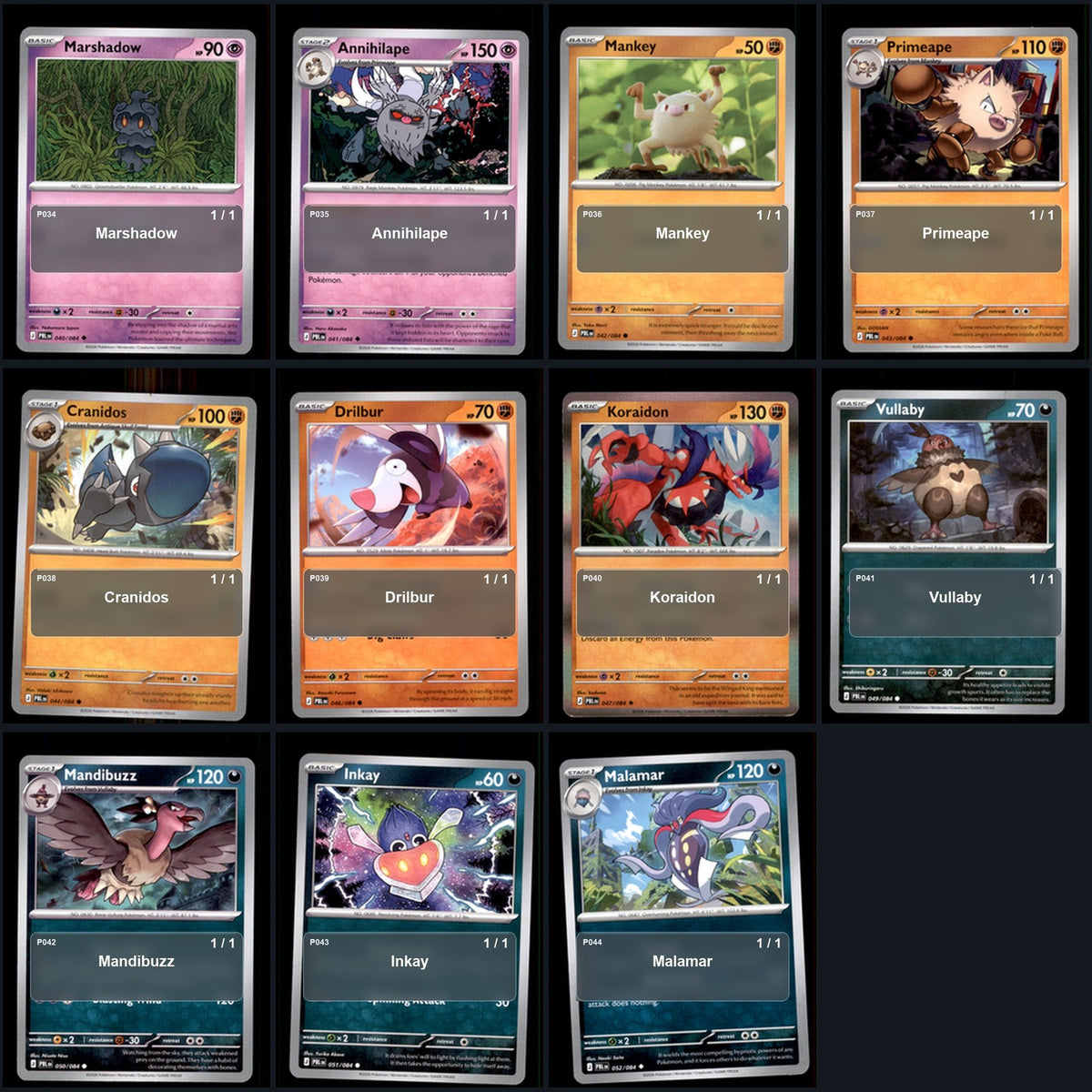 Pokemon TCG ME05: Pitch Black C/UC/R Standard Set 71 Cards