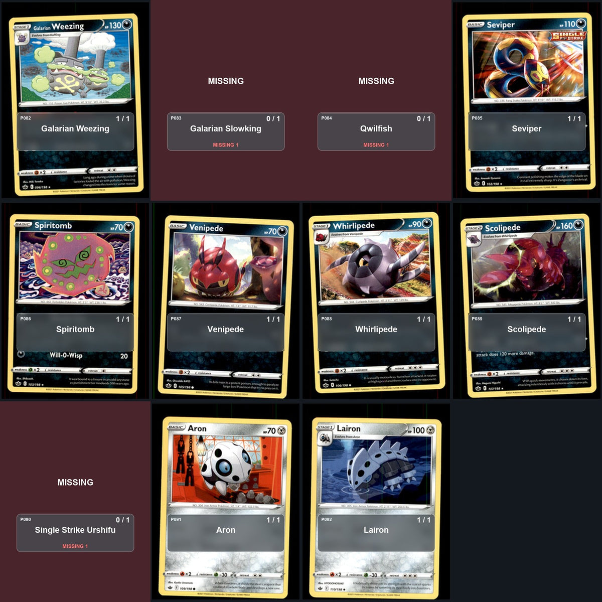 Pokemon TCG SWSH06: Chilling Reign C/UC/R Standard Set 111 Cards