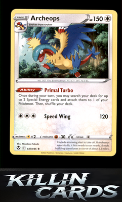 Archeops 147/195 Pokemon Holo Rare SWSH12: Silver Tempest Card NM