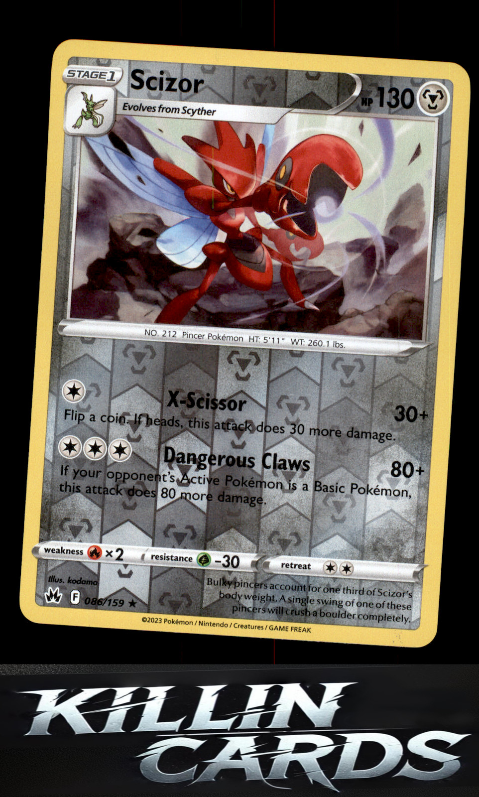 Reverse Holofoil Scizor 086/159 Pokemon Rare SWSH: Crown Zenith Card NM