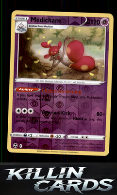 Reverse Holofoil Medicham 073/195 Pokemon Holo Rare SWSH12: Silver Tempest Card