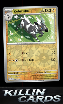 Reverse Holofoil Zebstrika 063/191 Pokemon Common SV08: Surging Sparks Card NM