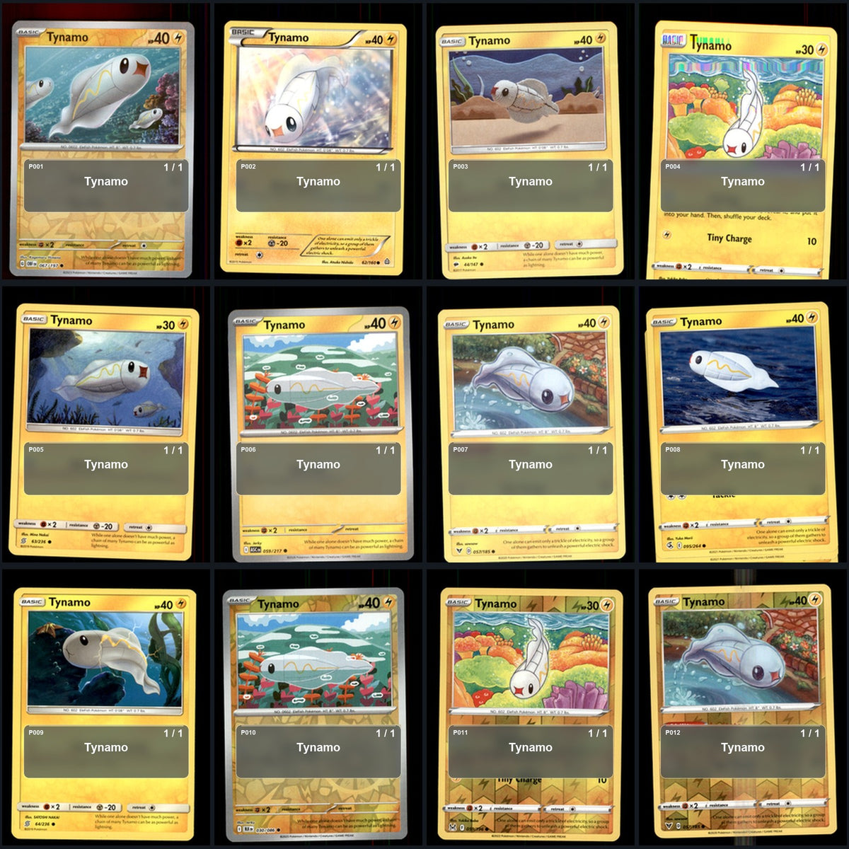 Pokemon TCG Tynamo Species Collection 12 Different Cards