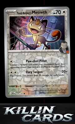 Reverse Holofoil Team Rocket's Meowth 149/182 Pokemon Common SV10: Destined Riva