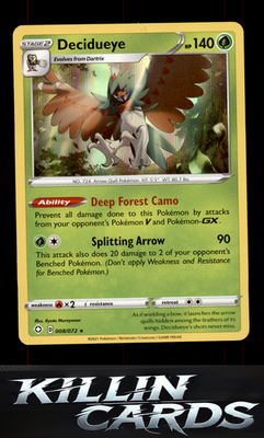 Reverse Holofoil Decidueye 008/072 Pokemon Holo Rare Shining Fates Card NM