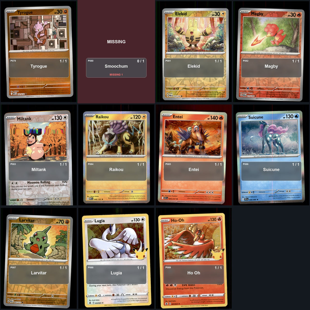 Pokemon TCG Generation 2 Johto Pokemon Pokedex Set 94 Cards Collection
