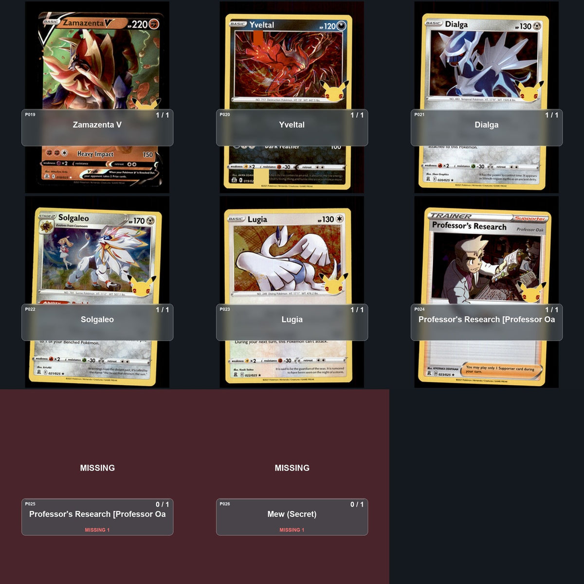 Pokemon TCG Celebrations Partial Master Set Lot 18 Cards Master Set Collection