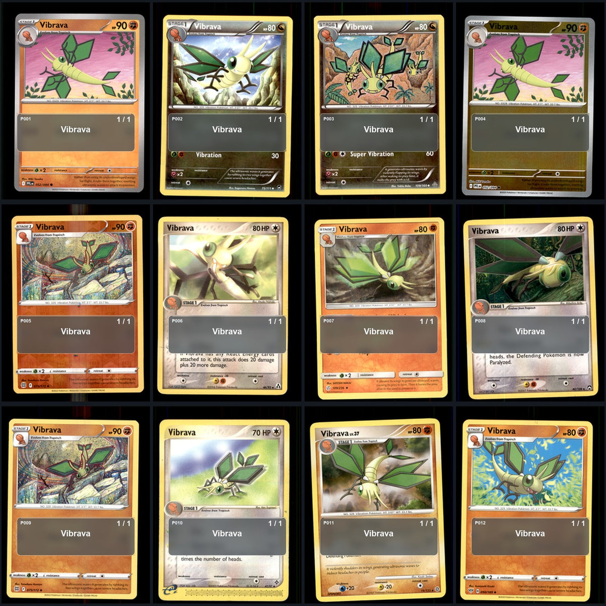 Pokemon TCG Vibrava Species Collection 12 Different Cards