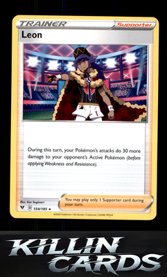 Leon 154/185 Pokemon Holo Rare SWSH04: Vivid Voltage Card NM