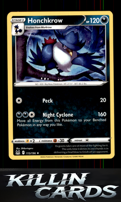 Honchkrow 115/196 Pokemon Rare SWSH11: Lost Origin Card NM