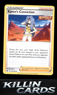 Karen's Conviction 144/198 Pokemon Uncommon SWSH06: Chilling Reign Card NM