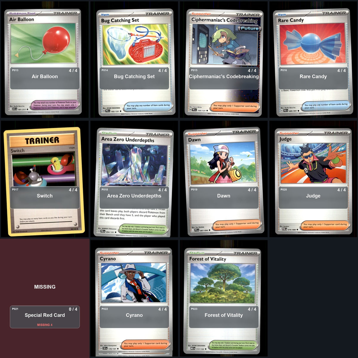 Pokemon TCG Trainer Card Lot 276 Cards Deck Building Playable Tournament