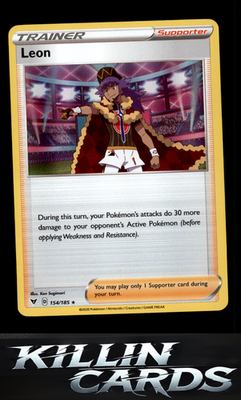 Leon 154/185 Pokemon Holo Rare SWSH04: Vivid Voltage Card NM