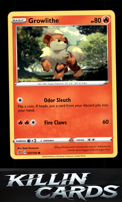 Growlithe 027/192 Pokemon Common SWSH02: Rebel Clash Card NM