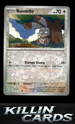 Reverse Holofoil Bunnelby 175/197 Pokemon Common SV03: Obsidian Flames Card NM