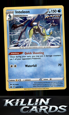 Inteleon 043/198 Pokemon Holo Rare SWSH06: Chilling Reign Card NM